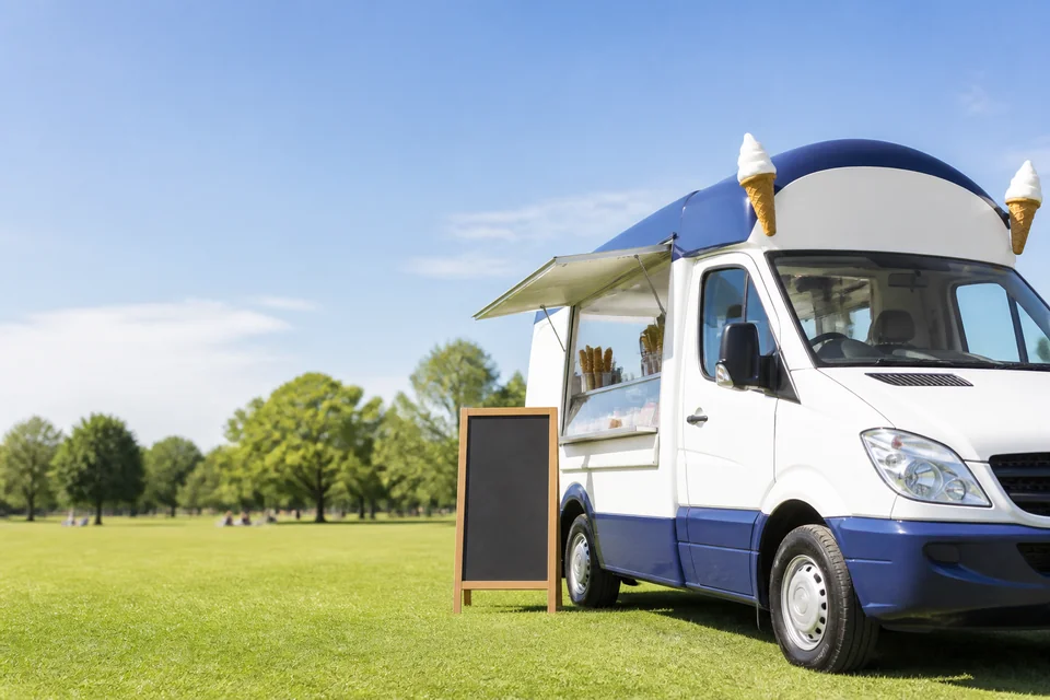 Ice cream van serving customers